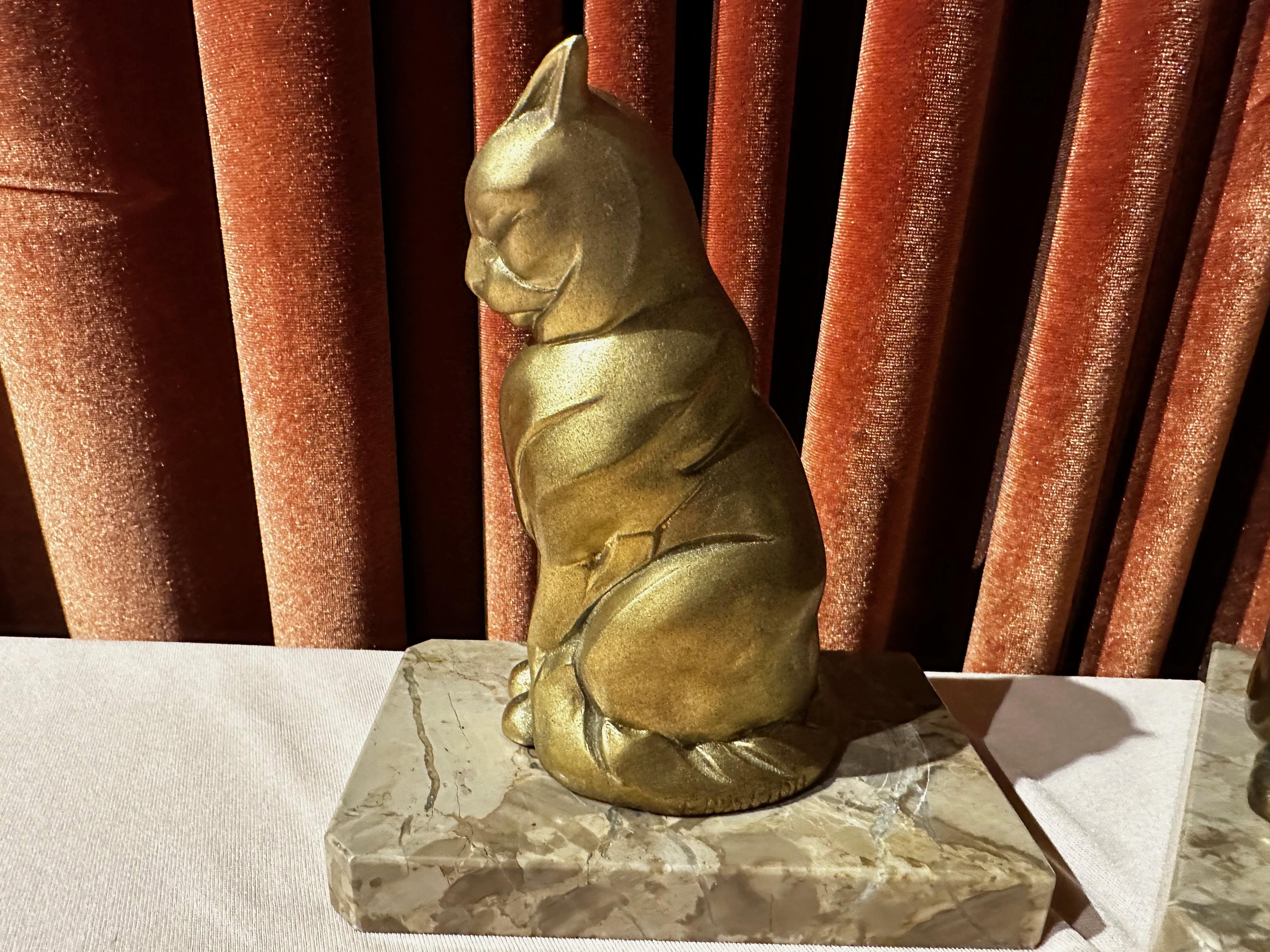 Mid-20th Century Art Deco Cubist Cat Bookends Pair by Artist Franjou