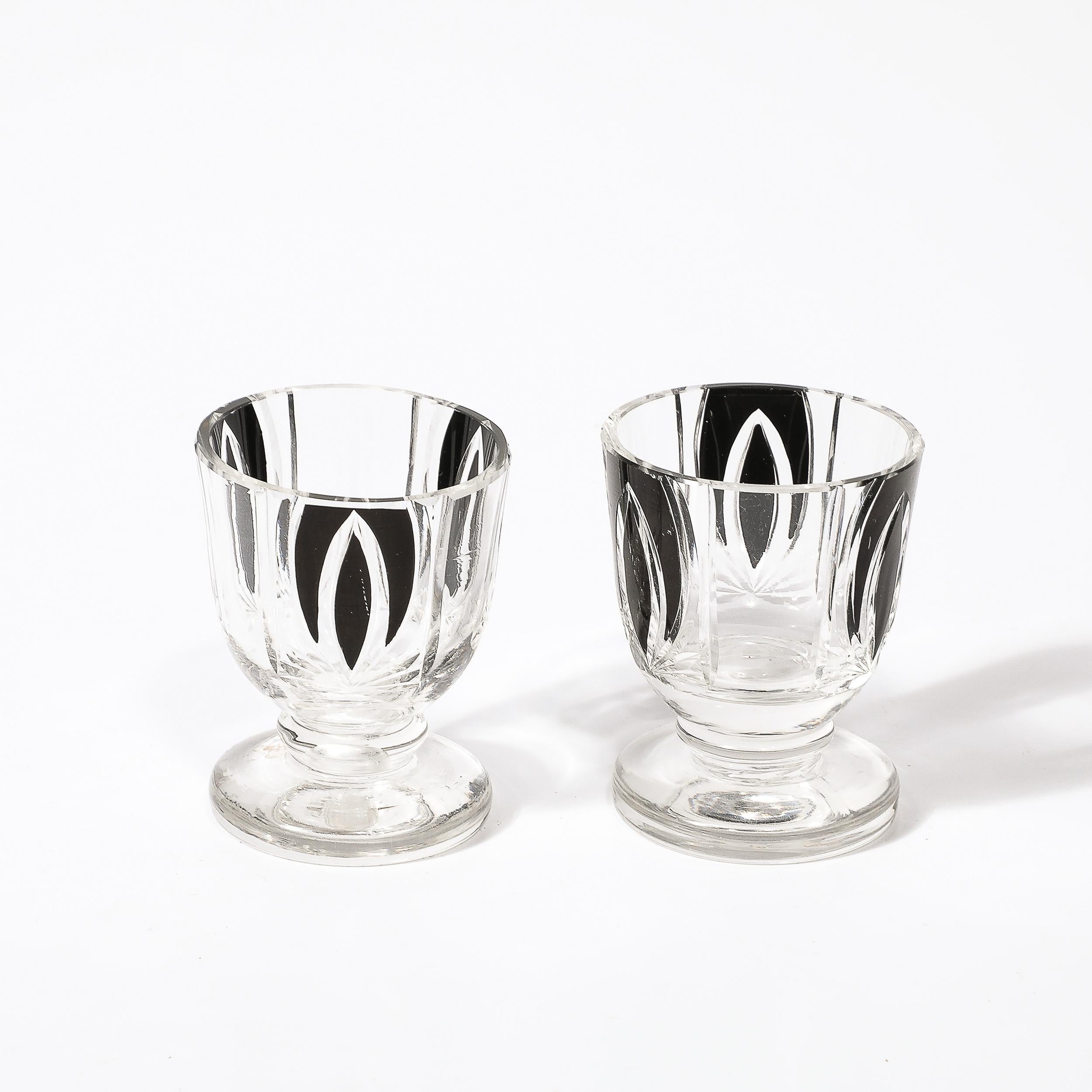Art Deco Cubist Cut Crystal Black Geometric Detailed Decanter & Glass Set For Sale 5