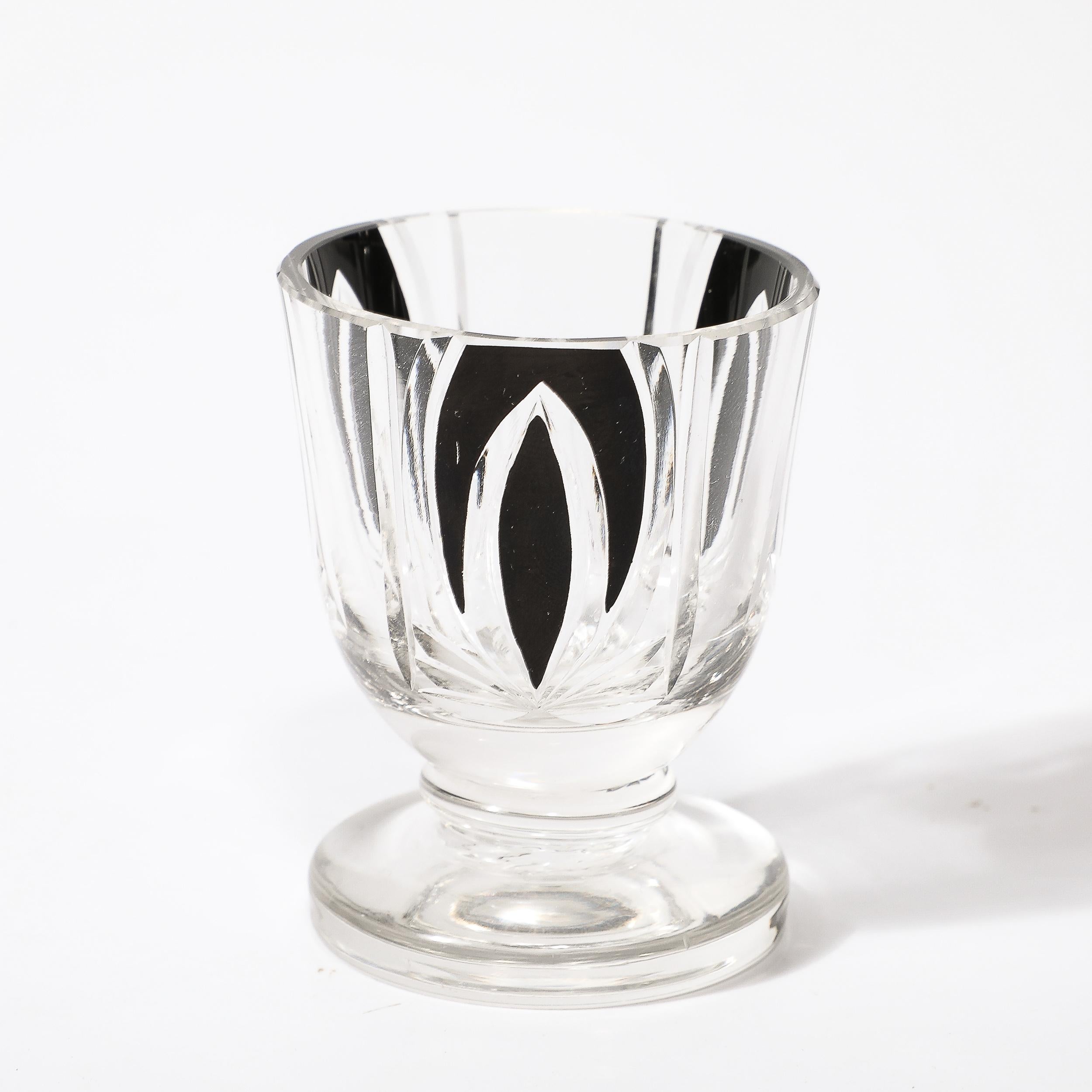 Art Deco Cubist Cut Crystal Black Geometric Detailed Decanter & Glass Set For Sale 3