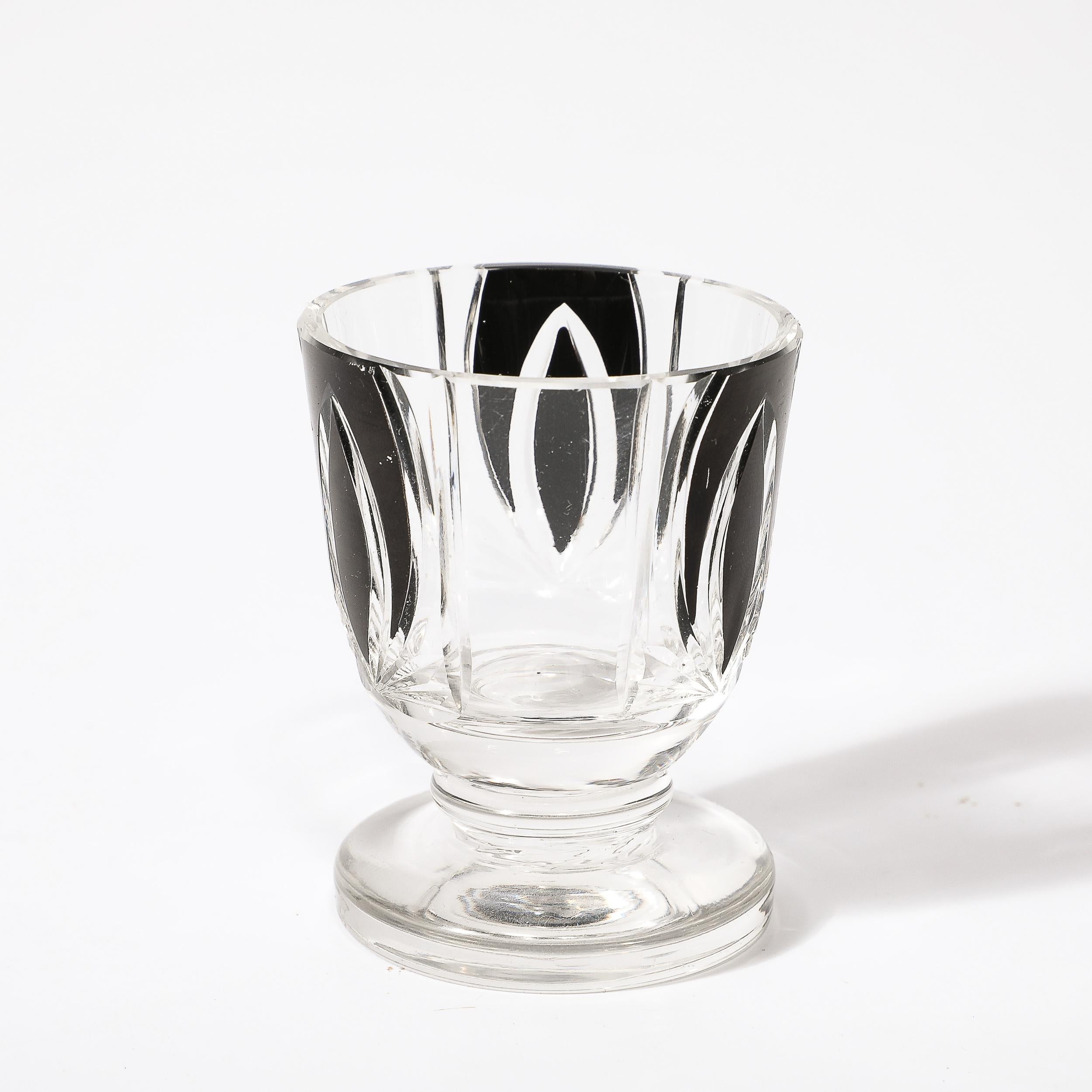 Art Deco Cubist Cut Crystal Black Geometric Detailed Decanter & Glass Set For Sale 4