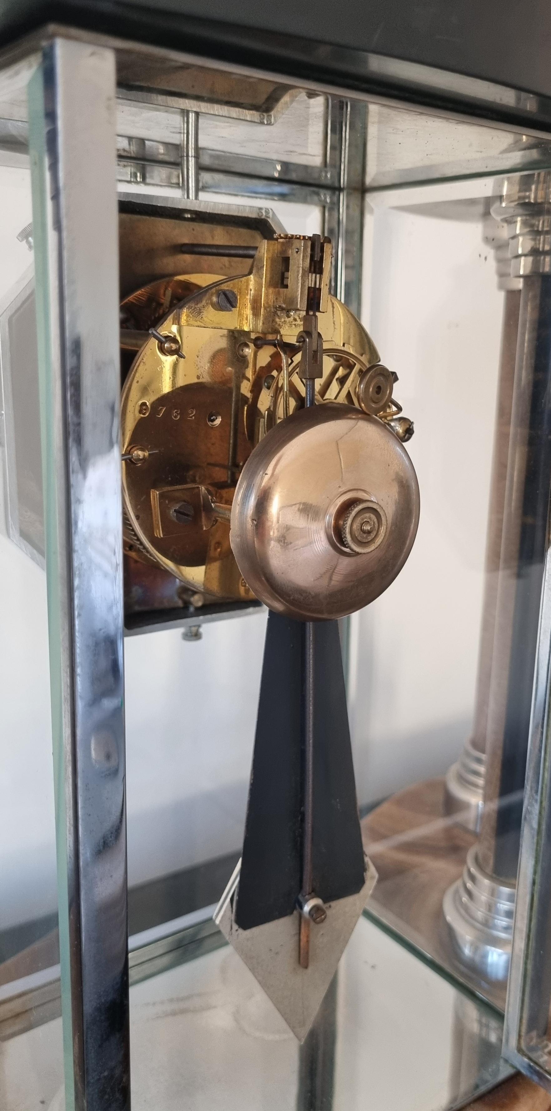 Art Deco Cubist Design Clock With Bronze Panther And Pair Of Lamps By Decoux For Sale 6