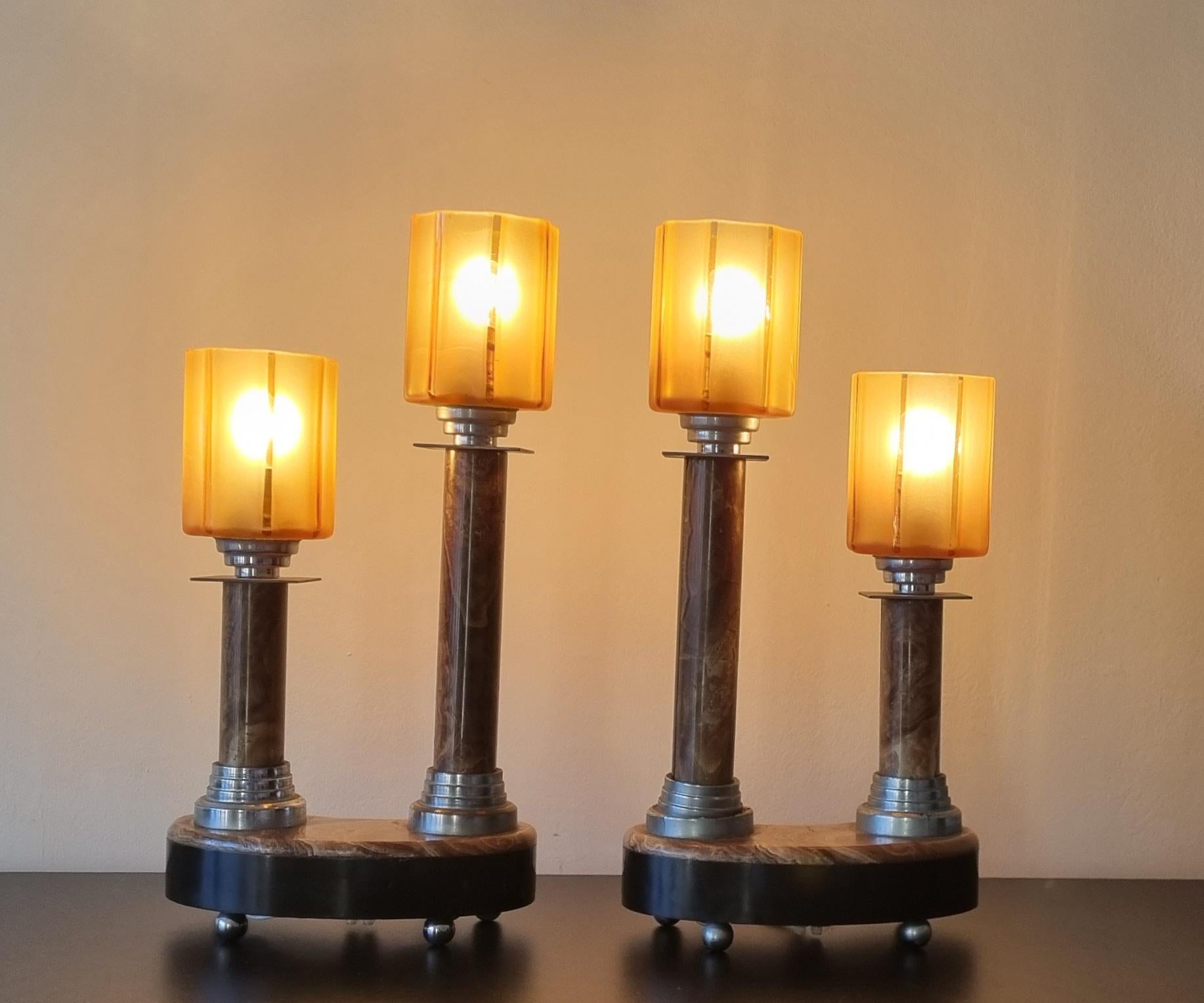 Art Deco Cubist Design Clock With Bronze Panther And Pair Of Lamps By Decoux For Sale 4