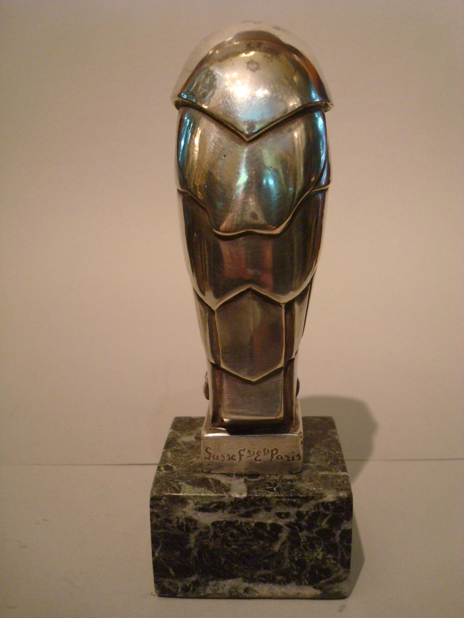 French Art Deco Cubist Edouard-Marcel Sandoz Owl Hibou Bronze Car Mascot, Automobilia