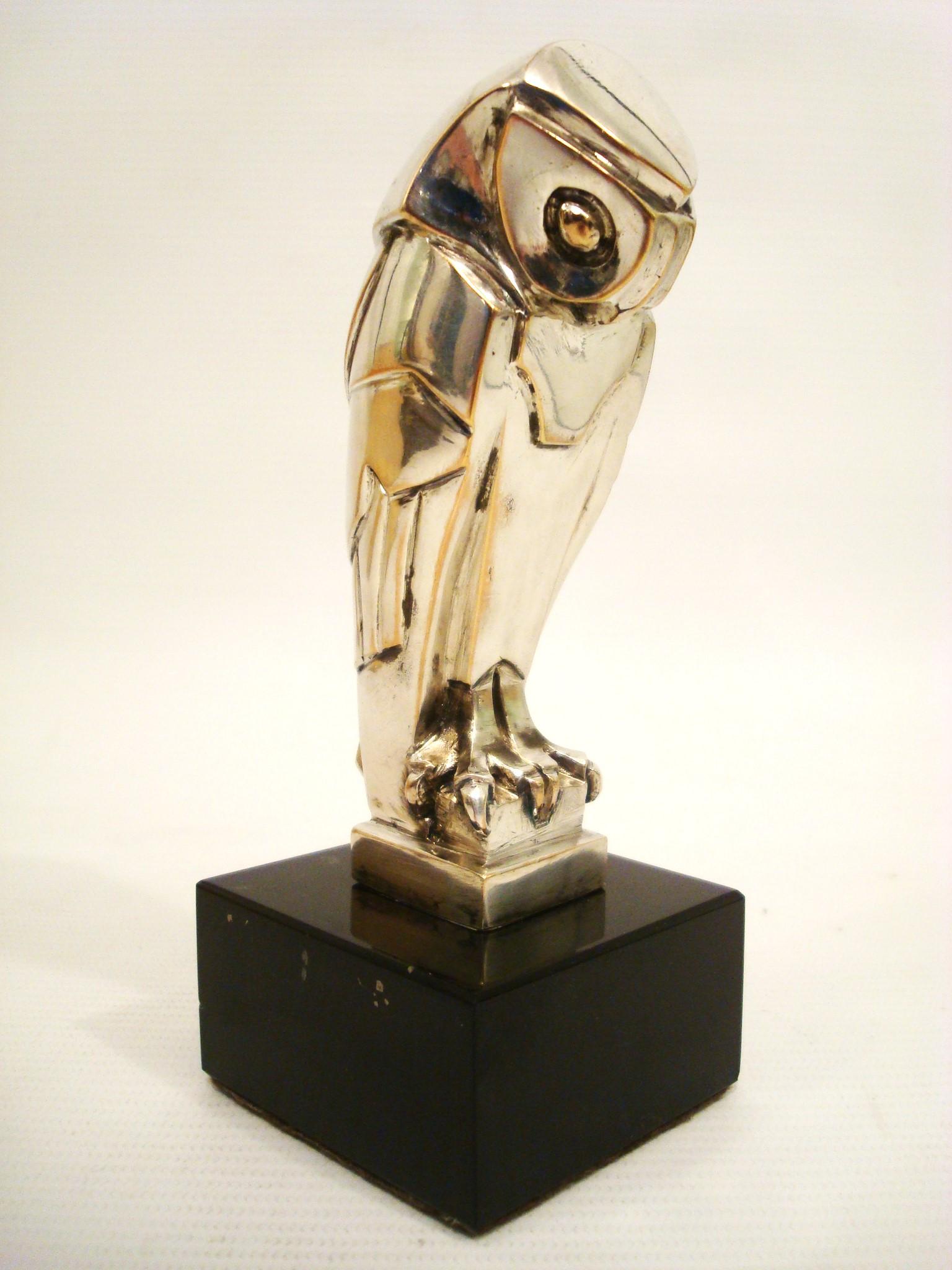 Art Deco Cubist Edouard-Marcel Sandoz Owl Hibou Bronze Car Mascot, Paperweight For Sale 4