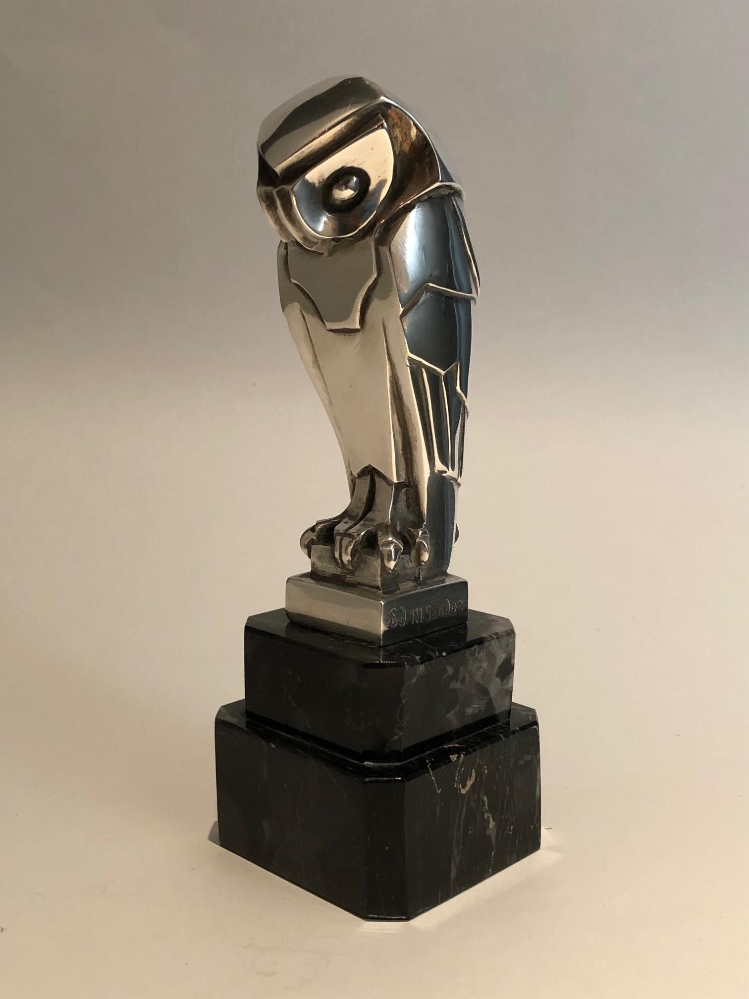 Art Deco Cubist Edouard-Marcel Sandoz Owl Hibou Bronze Car Mascot, Paperweight 4