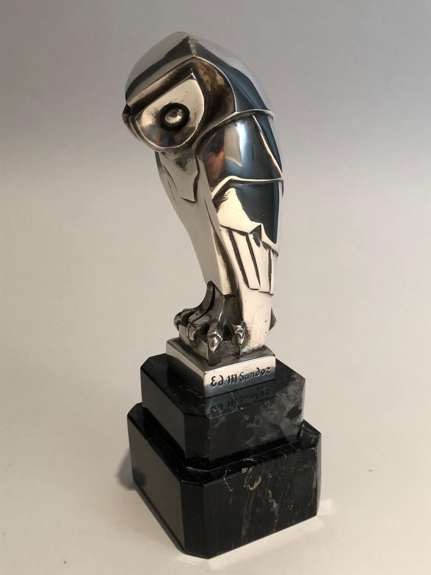 Art Deco Cubist Edouard-Marcel Sandoz Owl Hibou Bronze Car Mascot, Paperweight 5