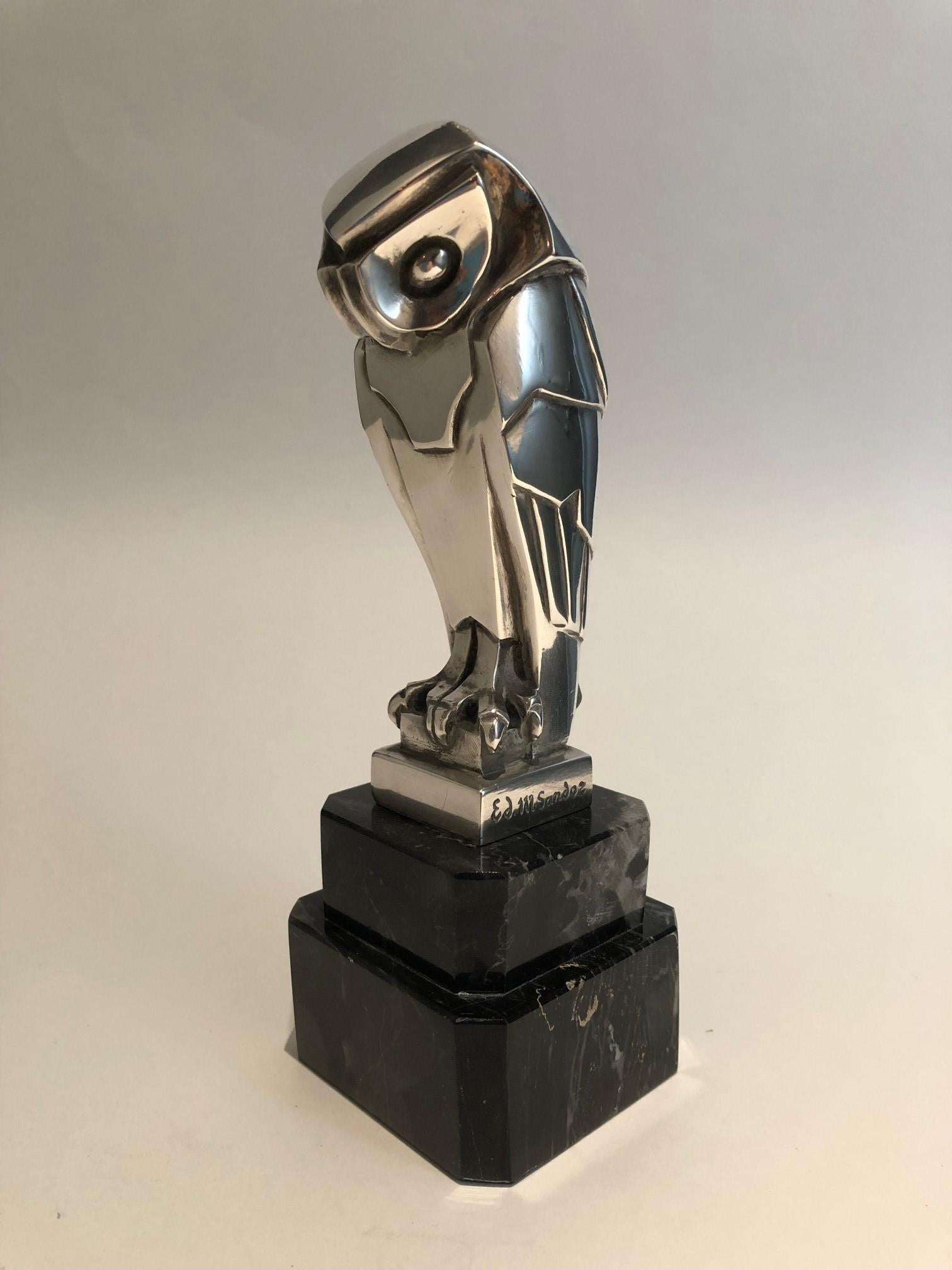 Art Deco Cubist Edouard-Marcel Sandoz Owl Hibou Bronze Car Mascot, Paperweight 6