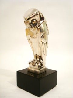 Art Deco Cubist Edouard-Marcel Sandoz Owl Hibou Bronze Car Mascot, Paperweight