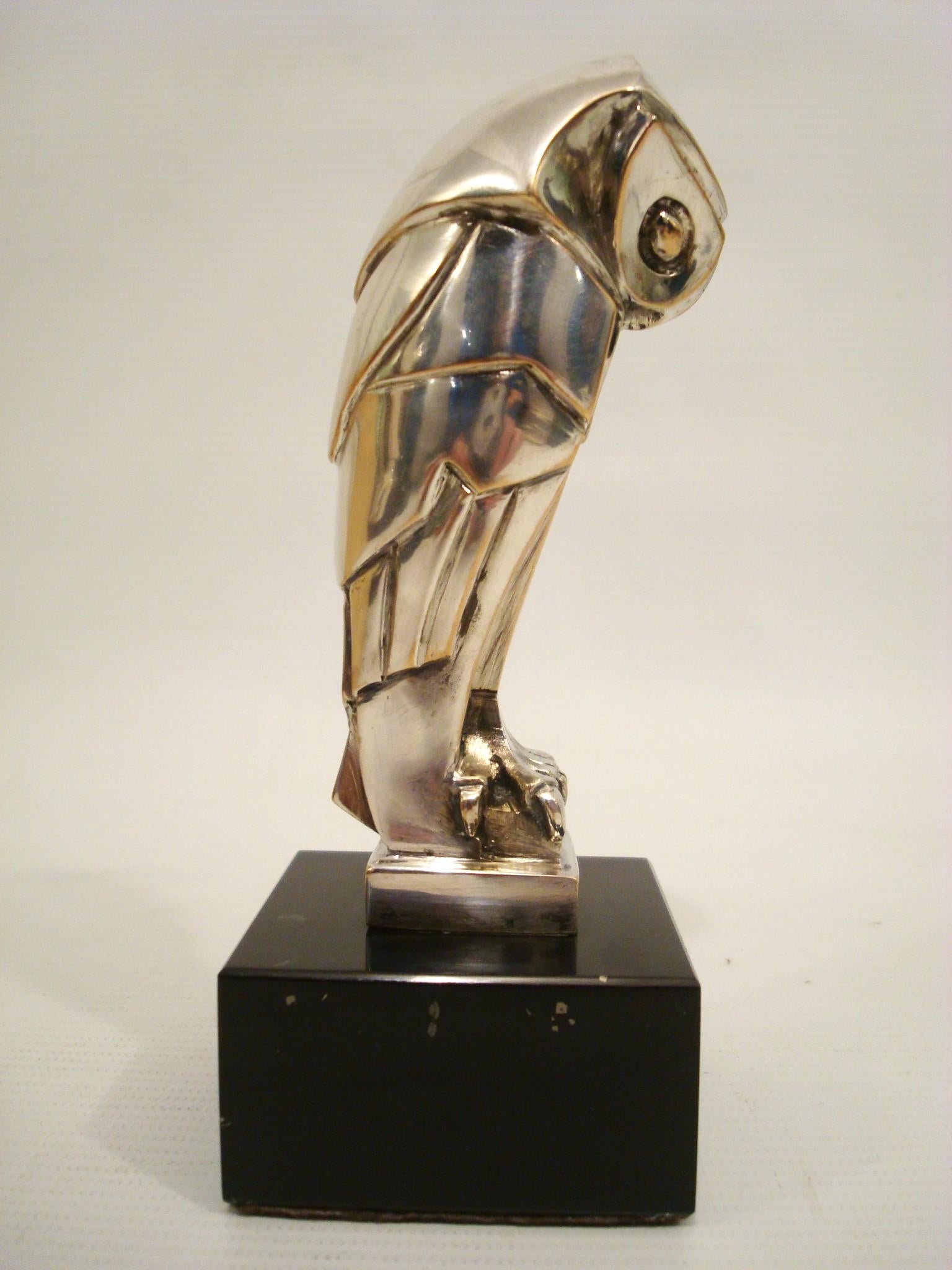 Art Deco Cubist Edouard-Marcel Sandoz Owl Hibou Bronze Car Mascot, Paperweight In Good Condition For Sale In Buenos Aires, Olivos