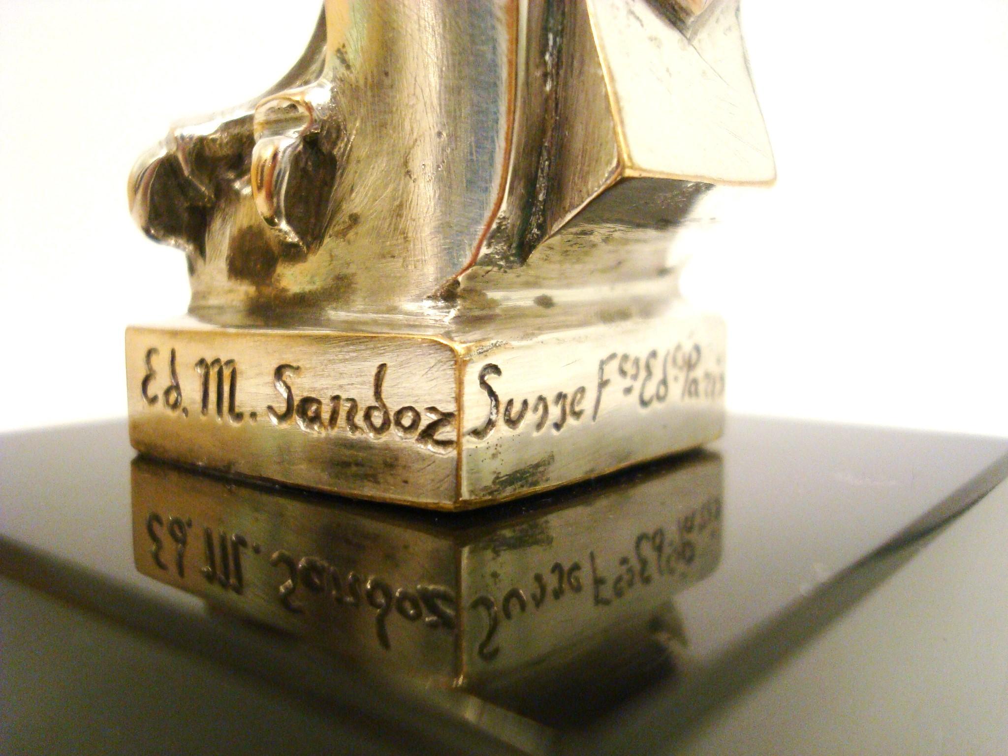 Art Deco Cubist Edouard-Marcel Sandoz Owl Hibou Bronze Car Mascot, Paperweight For Sale 1