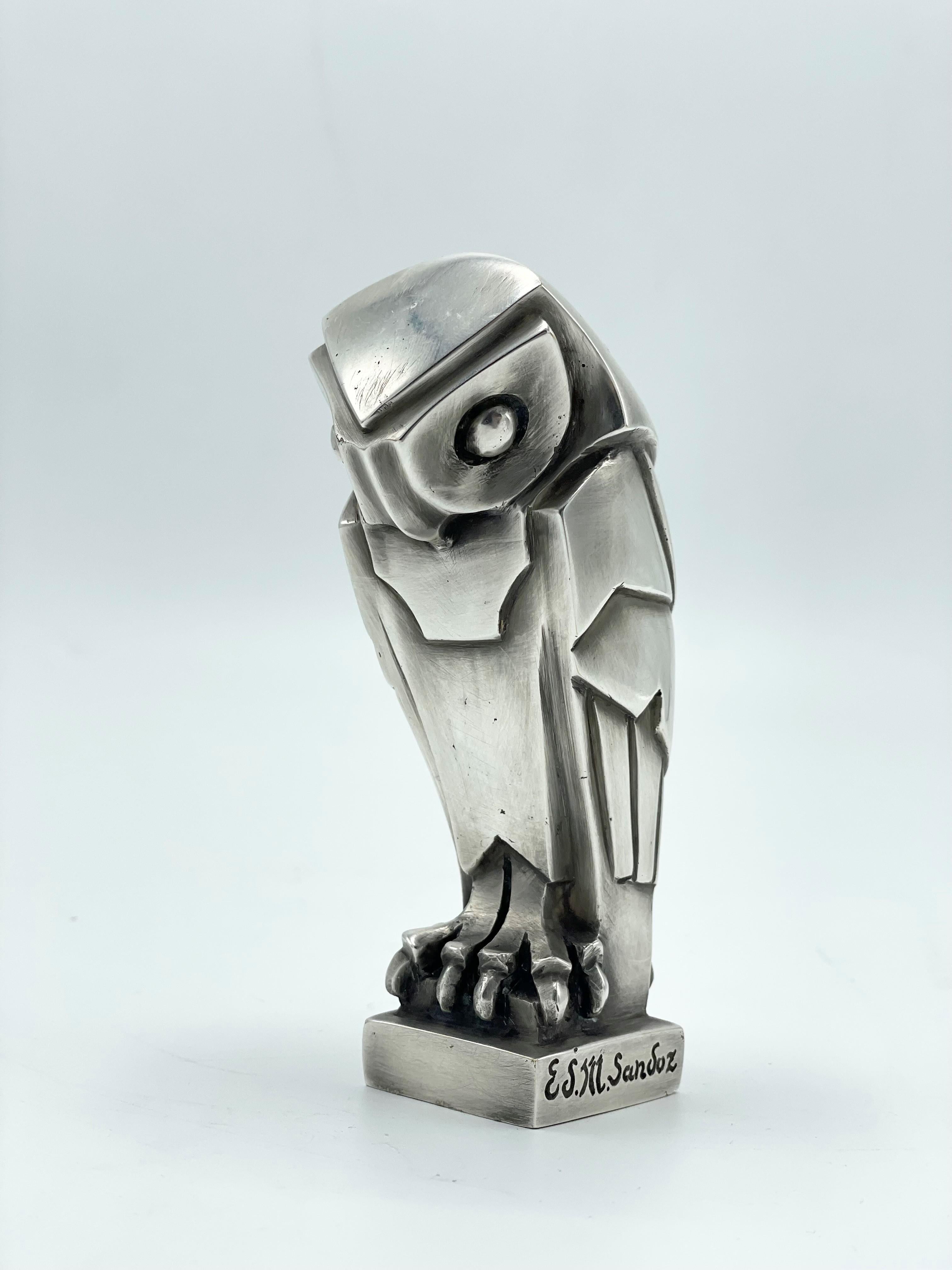 Art Deco Cubist Edouard-Marcel Sandoz Owl Hibou Bronze Car Mascot, Paperweight In Excellent Condition In Autonomous City Buenos Aires, CABA