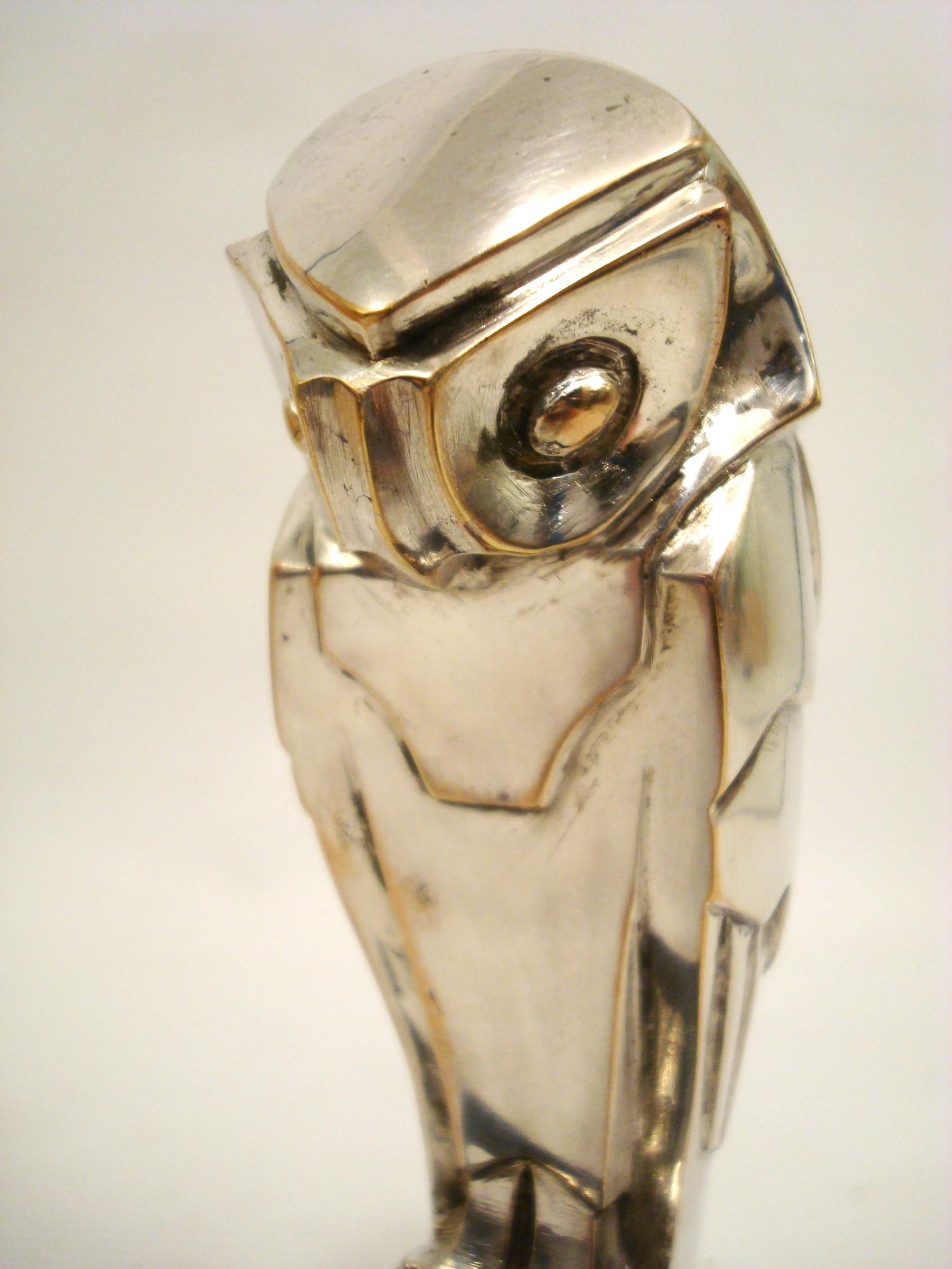Art Deco Cubist Edouard-Marcel Sandoz Owl Hibou Bronze Car Mascot, Paperweight For Sale 2