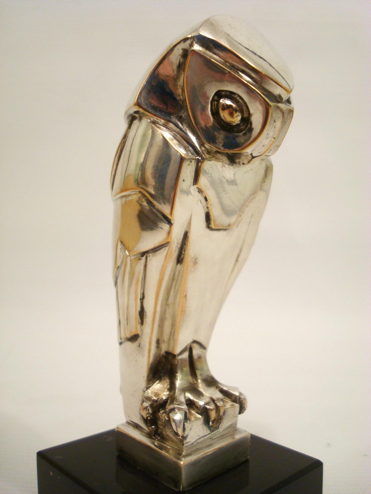 Art Deco Cubist Edouard-Marcel Sandoz Owl Hibou Bronze Car Mascot, Paperweight For Sale 3