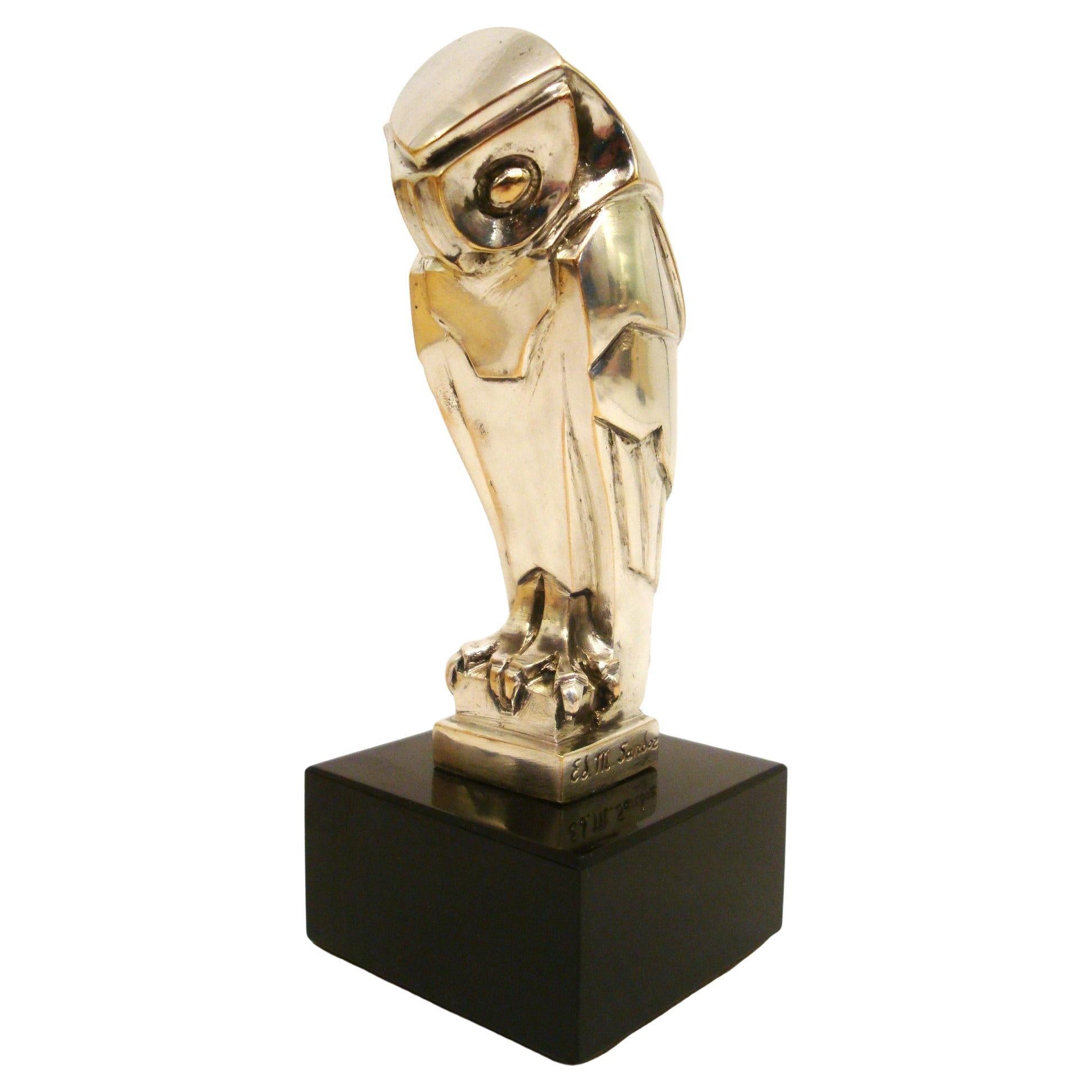 Art Deco Cubist Edouard-Marcel Sandoz Owl Hibou Bronze Car Mascot, Paperweight