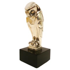Art Decó Cubista Edouard-Marcel Sandoz Búho Hibú Mascota de Coche de Bronce, Pisapapeles