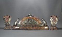 Art Deco Cubist French Clock with Cats, Attributed to Georges Lavrov / Lavroff