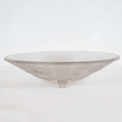 Art Deco Cubist Frosted Glass Footed Rock Fish Centerbowl Signed P. D'Avesn