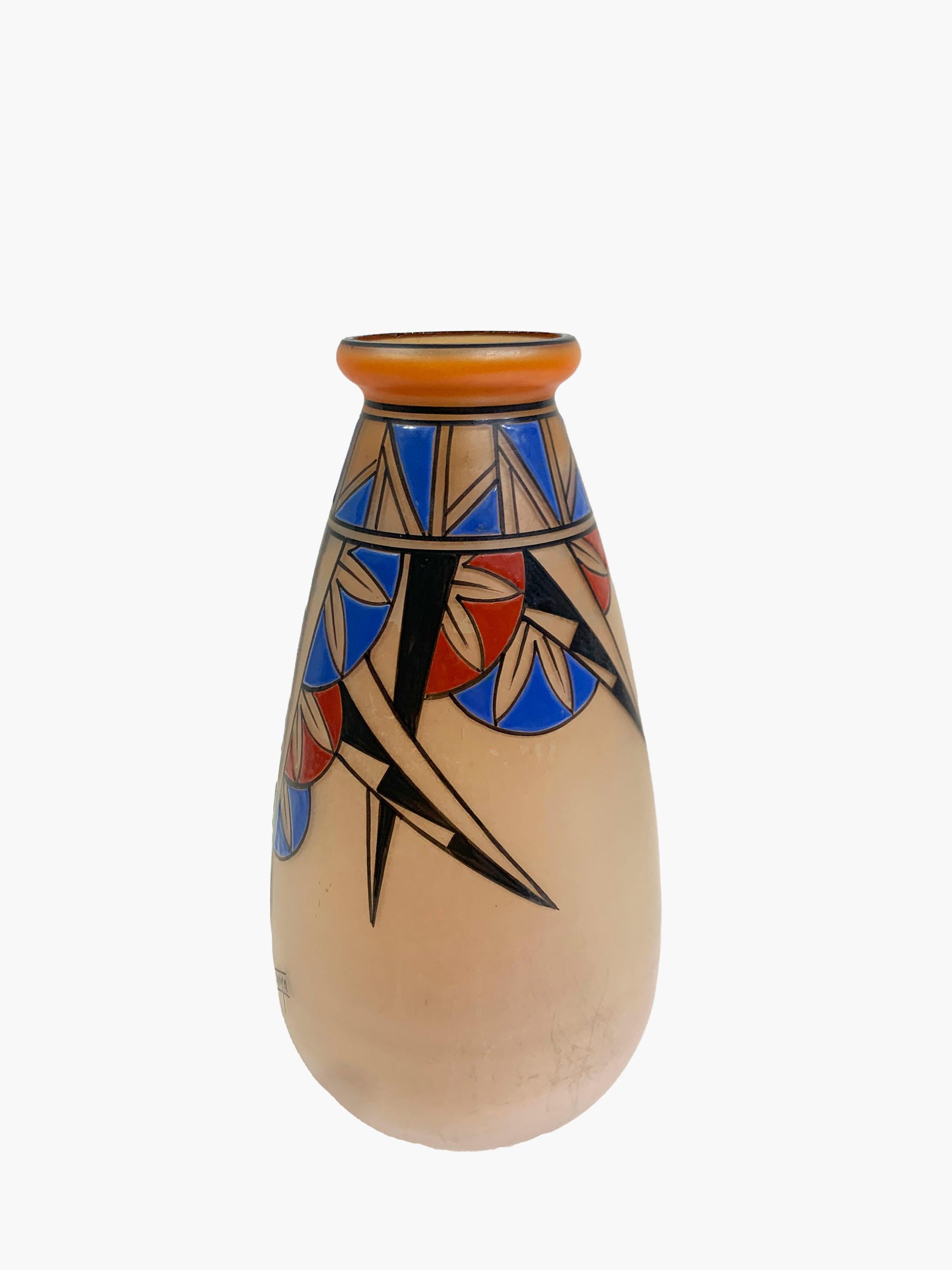 Hand-Painted Art Deco Cubist Geometrical Vase Signed  