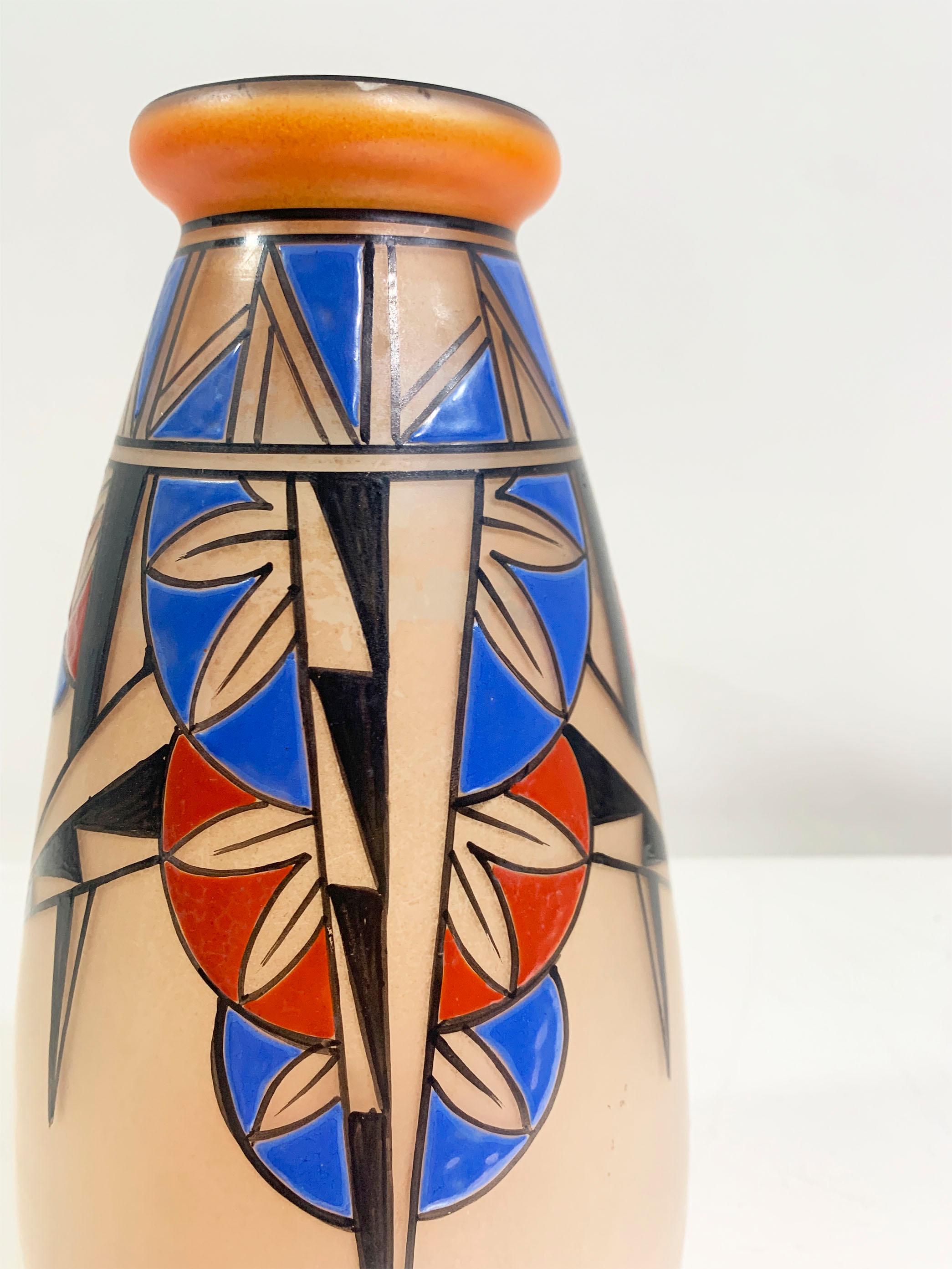 Glass Art Deco Cubist Geometrical Vase Signed  