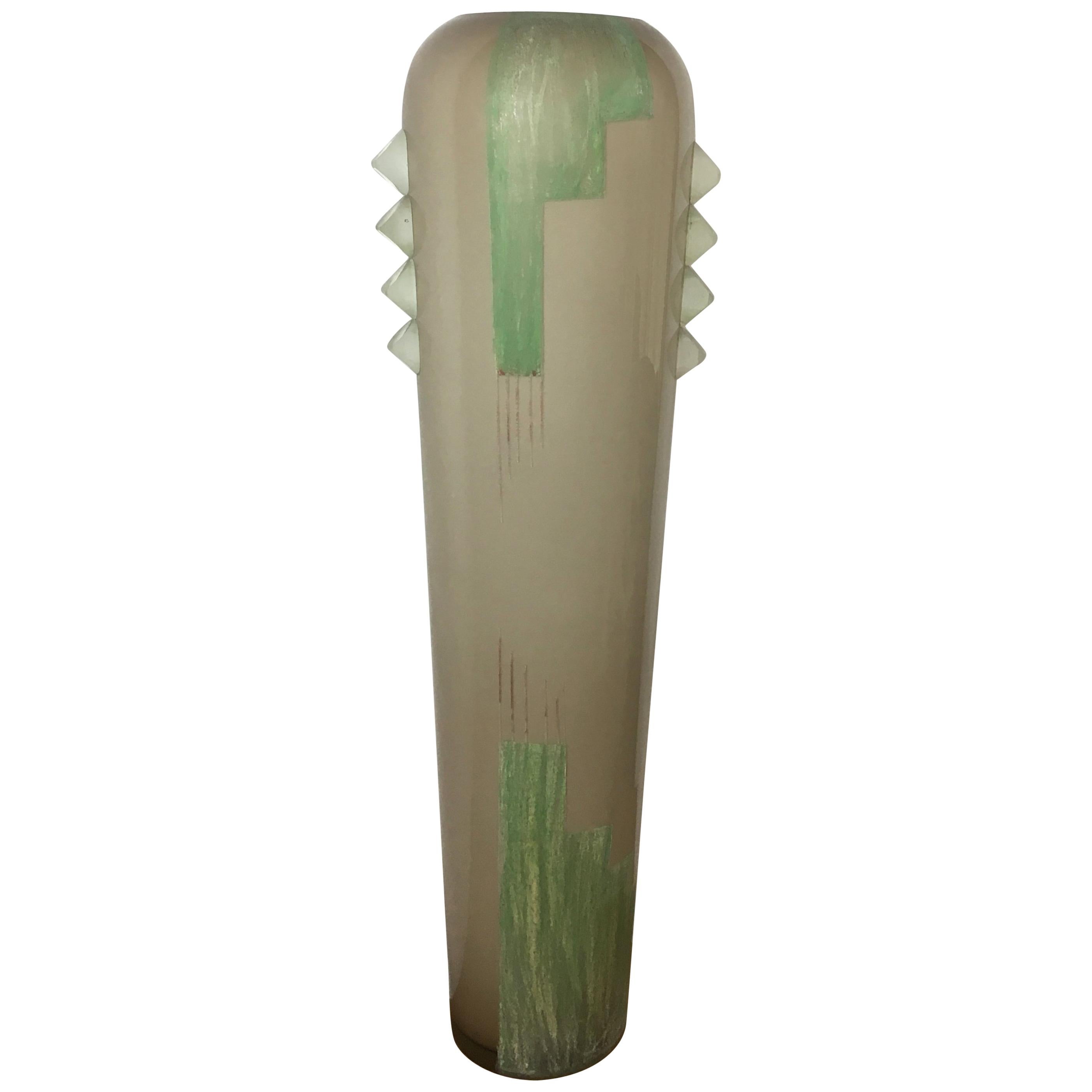 Art Deco Cubist Glass Floor Vase by Anatole Riecke, from La Coupole Brasserie