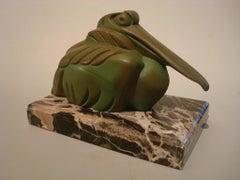 Retro Art Deco Cubist Pelican Paperweight Desk Sculpture by G.H. Laurent, France, 1925