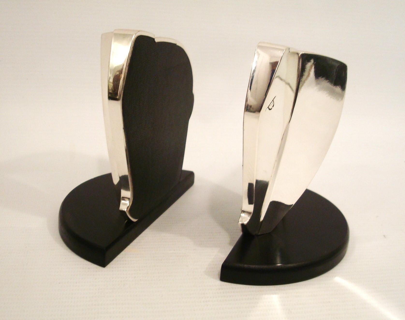 French Art Deco / Cubist Pierre Cardin Bookends Silver Elephants Black Base, 1980 For Sale