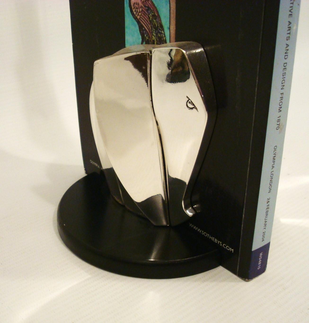 20th Century Art Deco / Cubist Pierre Cardin Bookends Silver Elephants Black Base, 1980 For Sale