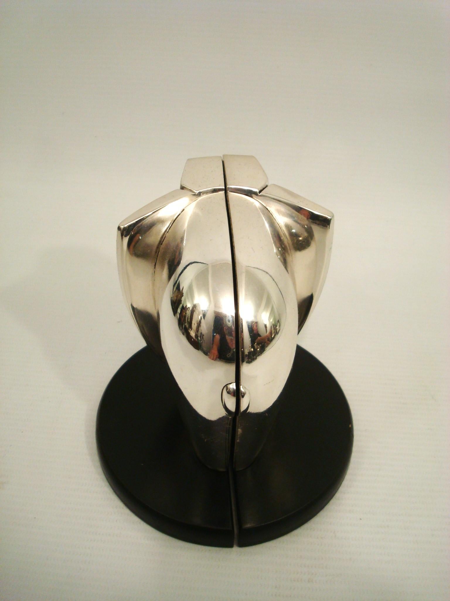 Art Deco / Cubist Pierre Cardin Bookends Silver Elephants Black Base, 1980 For Sale 1