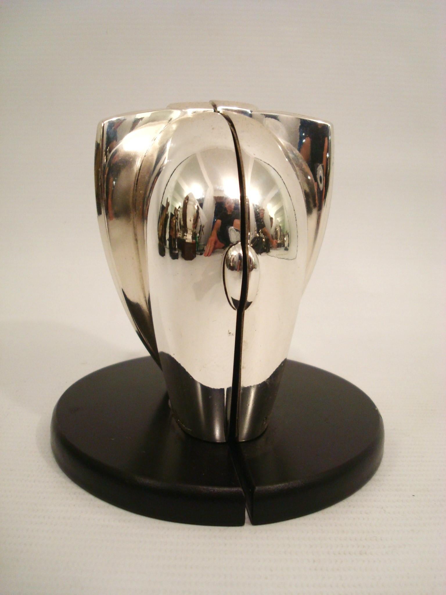 Art Deco / Cubist Pierre Cardin Bookends Silver Elephants Black Base, 1980 For Sale 2