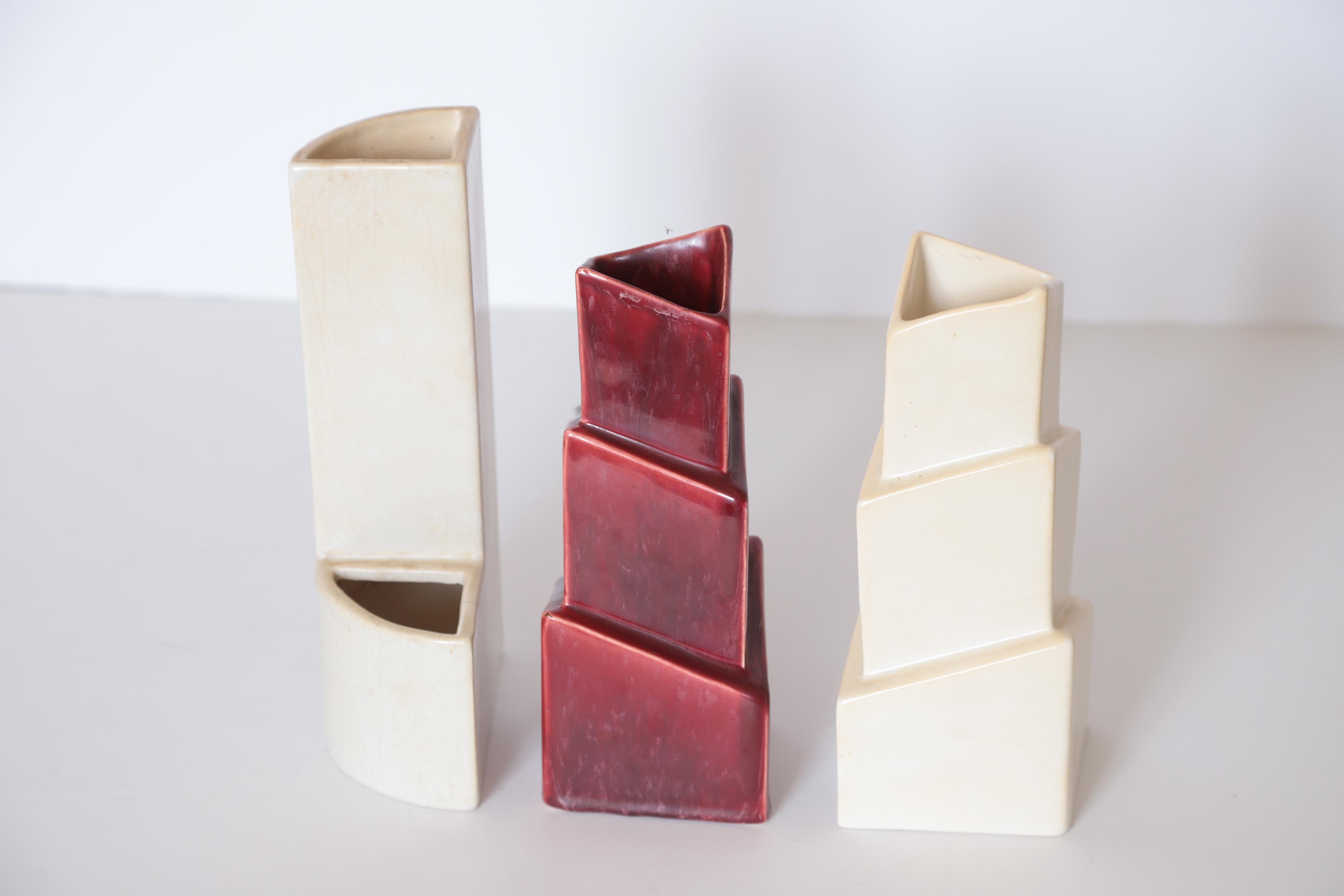 Art Deco Cubist Rhombic Pottery Vase Trio Ceramic Rombic Rhomboid For Sale 12