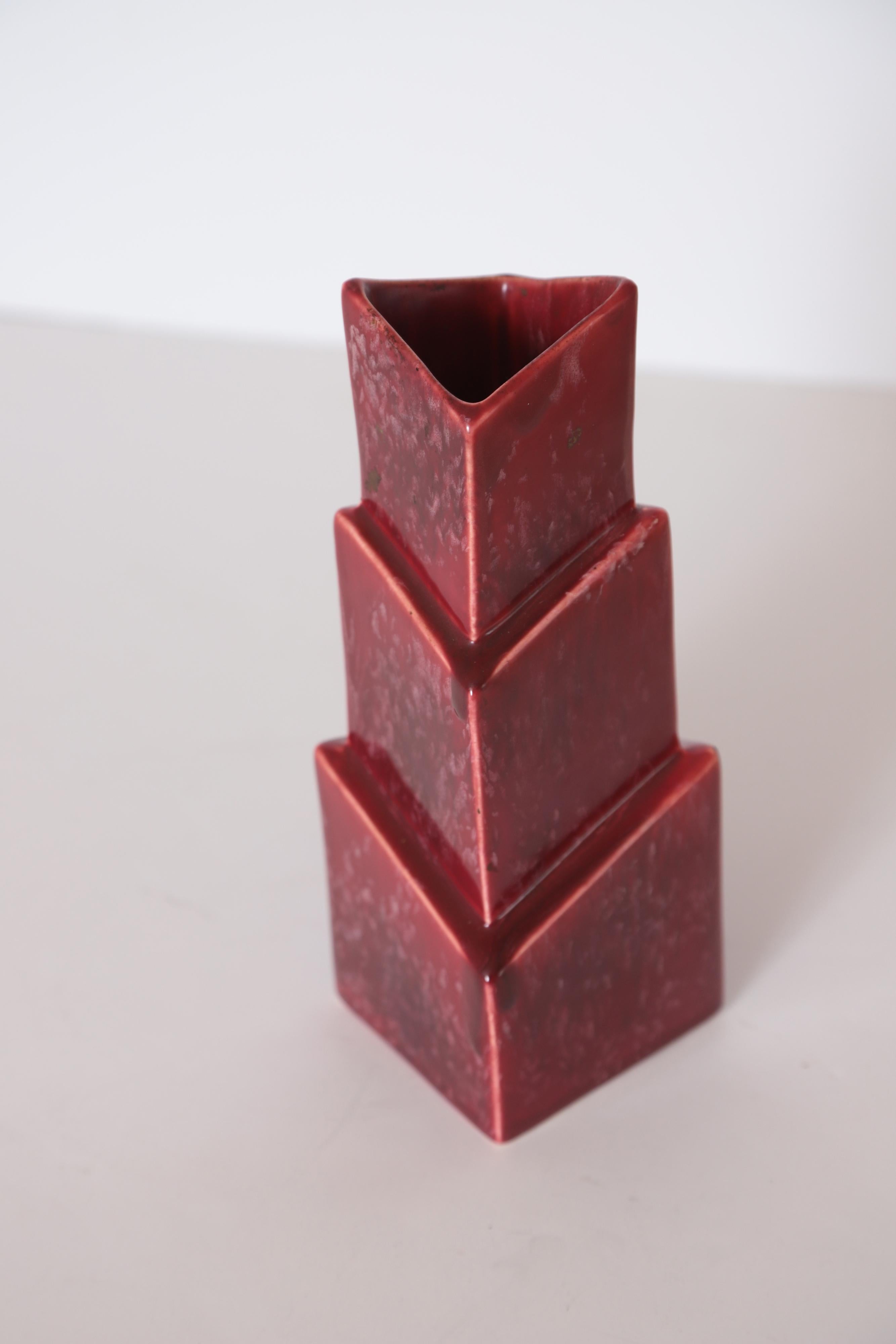 Art Deco Cubist Rhombic Pottery Vase Trio Ceramic Rombic Rhomboid For Sale 3