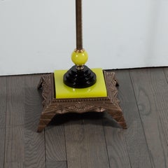 Art Deco Cubist Skyscraper Bronze Floor Lamp with Citrine & Black Glass Accents