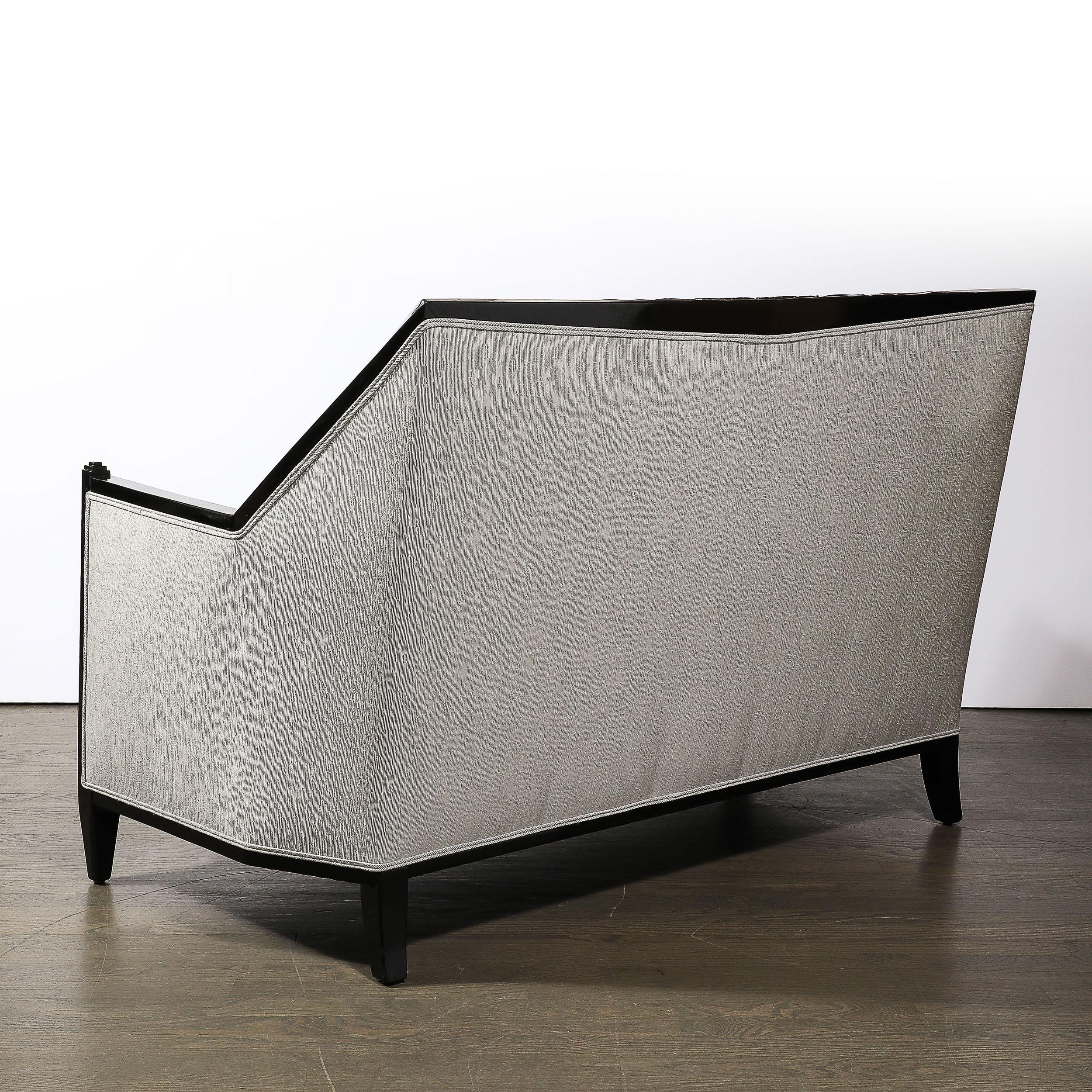 Art Deco Cubist Skyscraper Style Black Lacquer Settee in the Manner of Ruhlmann For Sale 6
