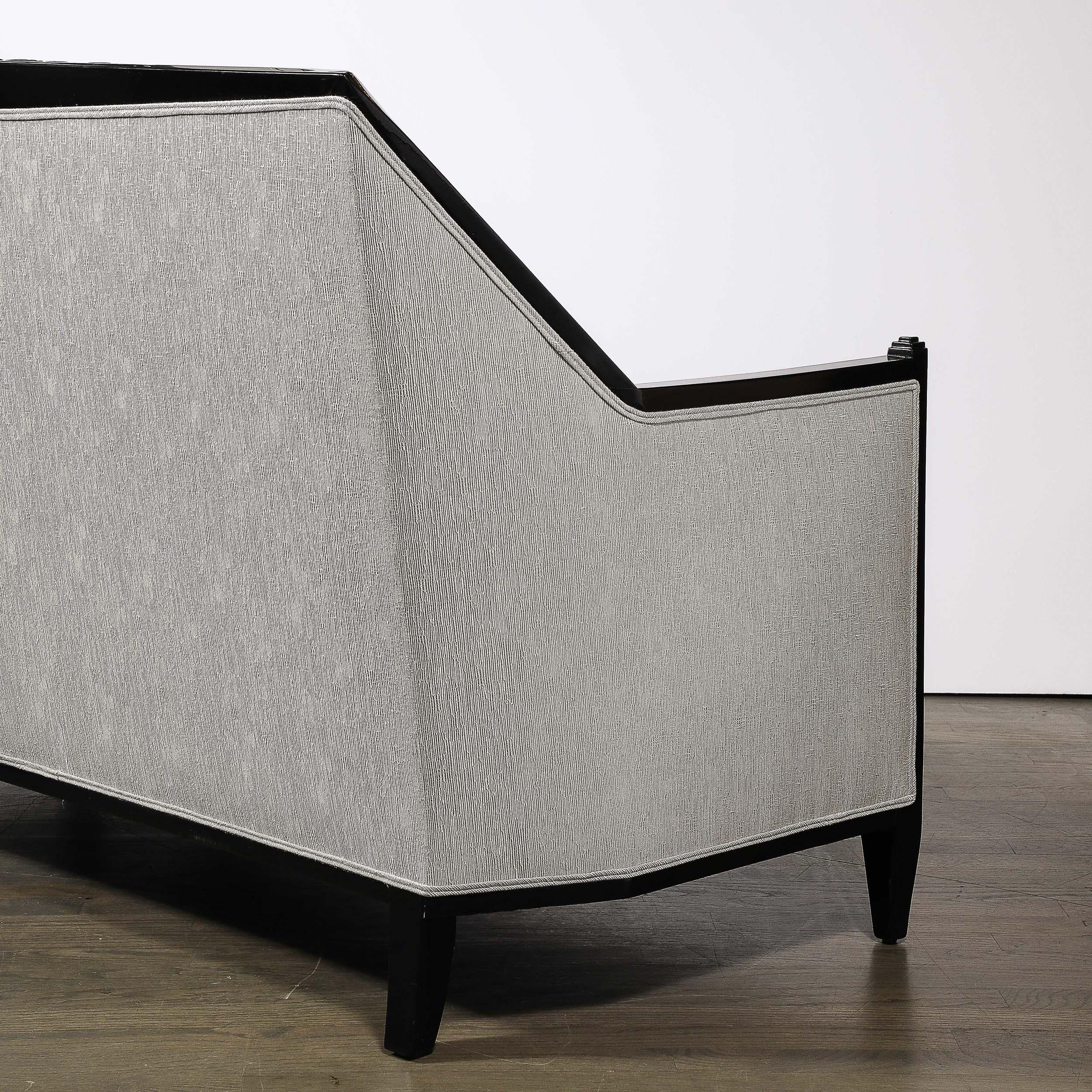 Art Deco Cubist Skyscraper Style Black Lacquer Settee in the Manner of Ruhlmann For Sale 9