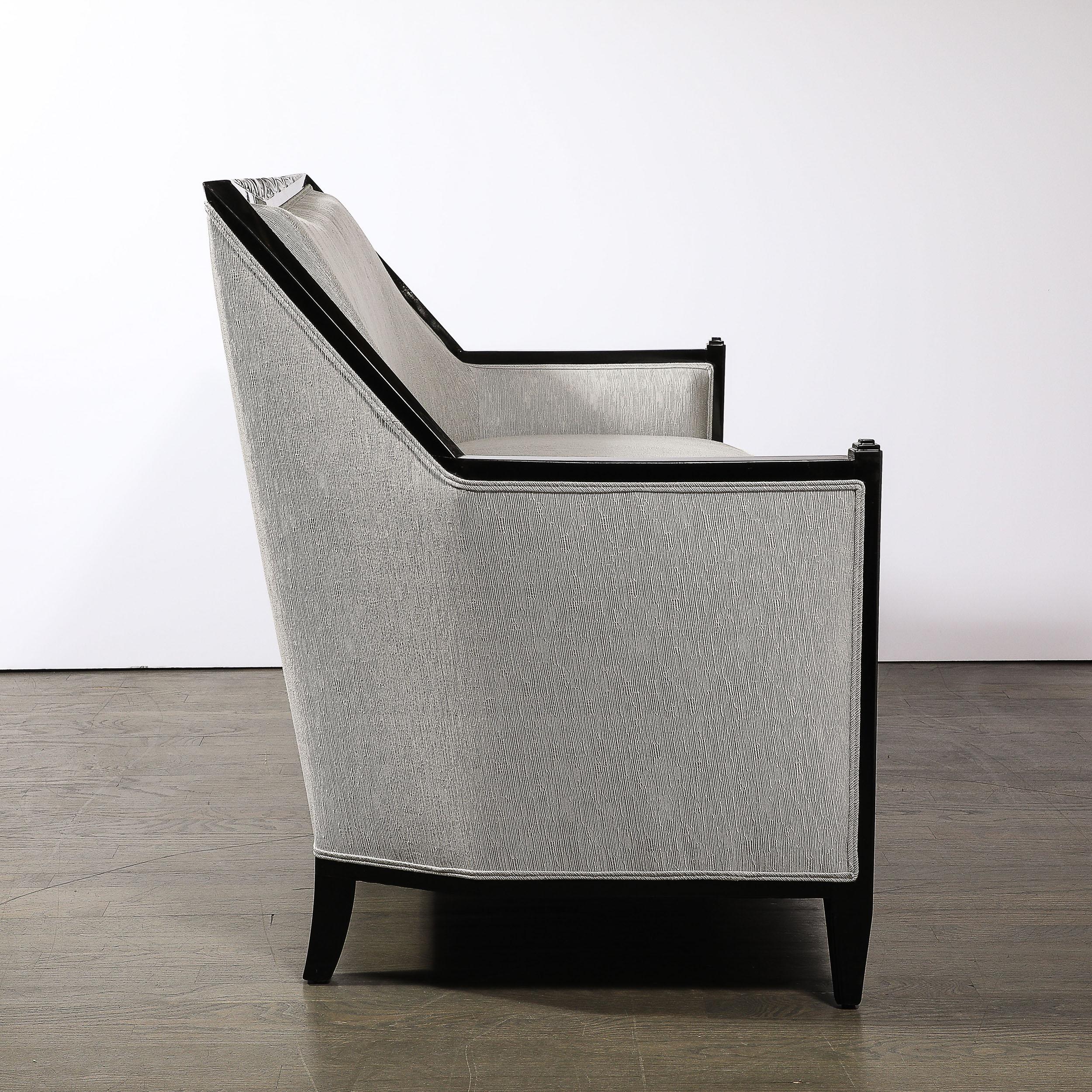 Art Deco Cubist Skyscraper Style Black Lacquer Settee in the Manner of Ruhlmann For Sale 11