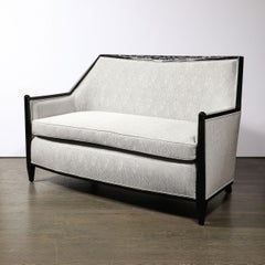 Settee Art Déco de style gratte-ciel cubiste en laque noire à la manière de Ruhlmann