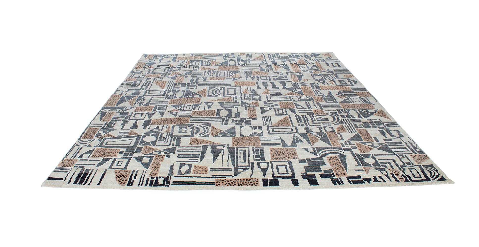 Hand-Knotted Art Deco Cubist Style Rug  For Sale