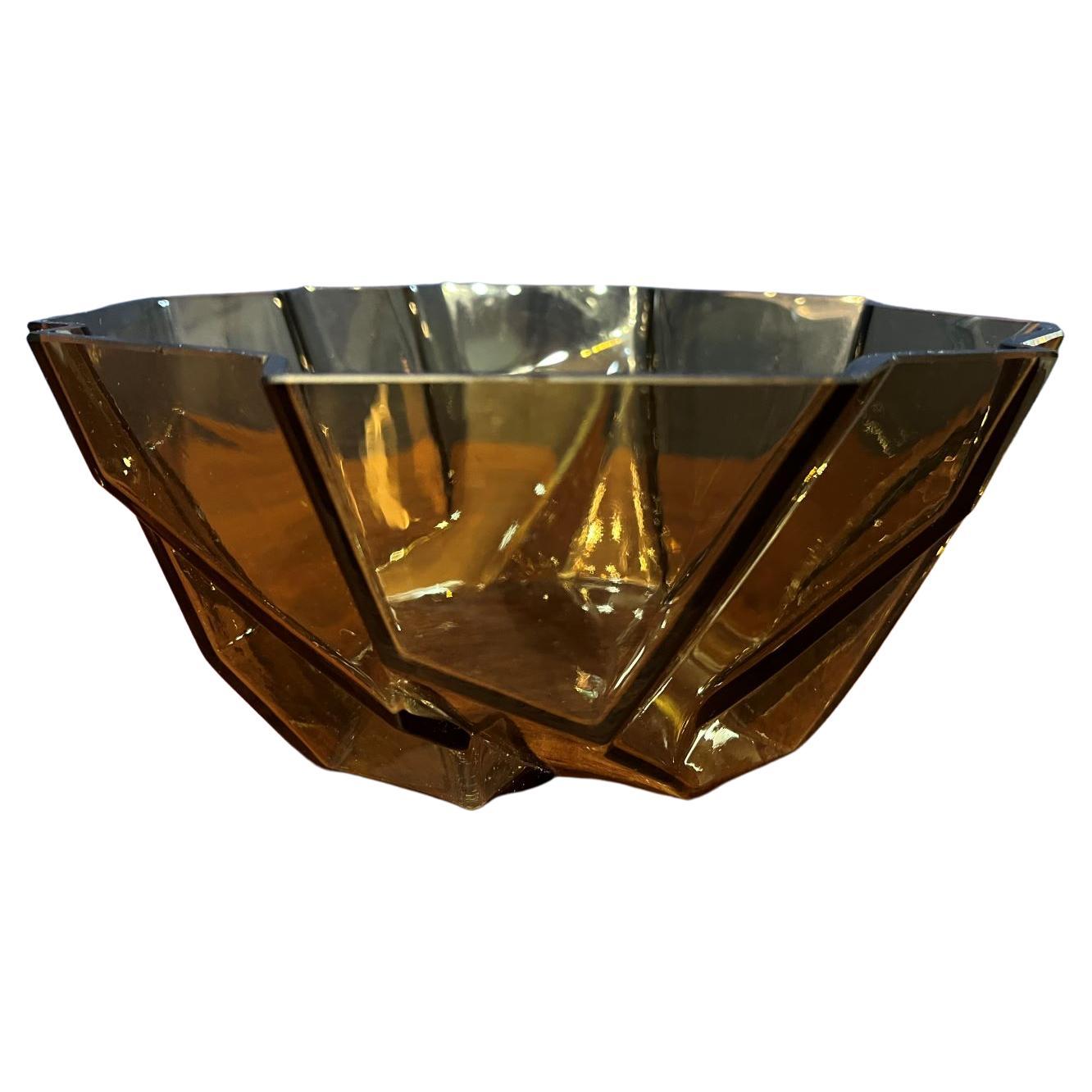 American Art Deco Cubist Topaz Ruba Rombic Bowl By Phoenix Glass C.1927-1933