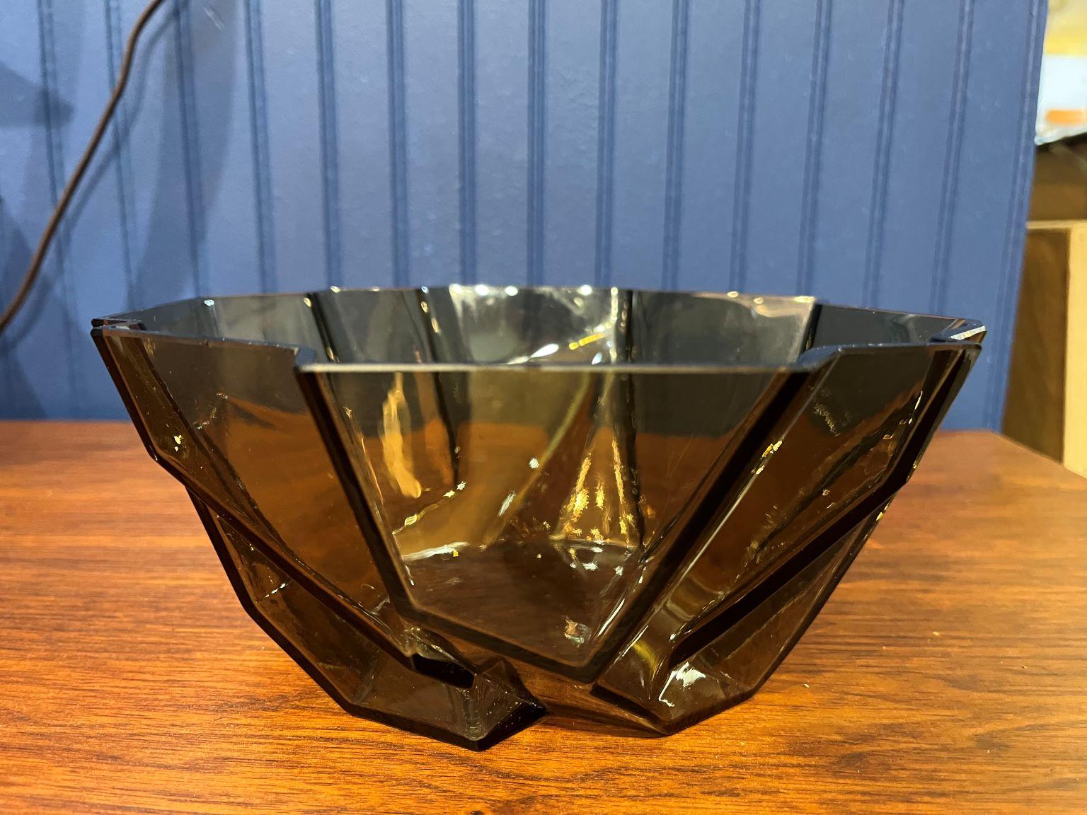 Art Glass Art Deco Cubist Topaz Ruba Rombic Bowl By Phoenix Glass C.1927-1933