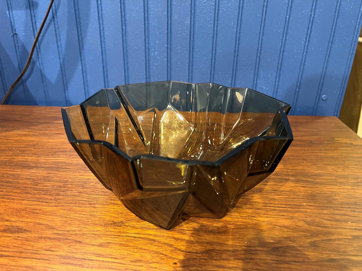 Art Deco Cubist Topaz Ruba Rombic Bowl By Phoenix Glass C.1927-1933 2