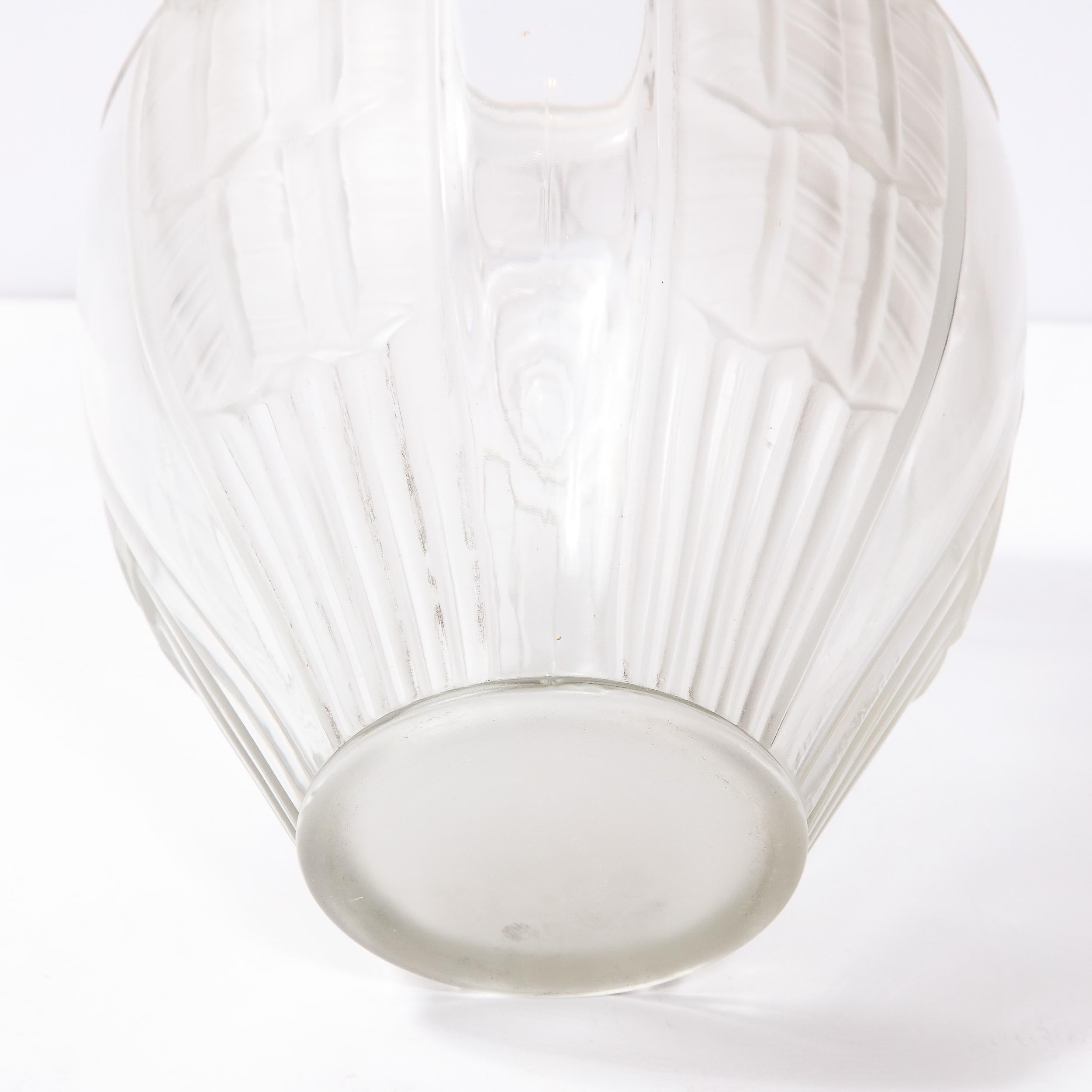 Art Deco Cubist Translucent Glass Vase with Rose Detailing by Andre Hunebelle 5