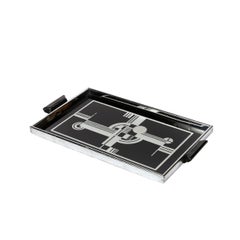 Art Deco Cubist Tray in Chrome w/ Black and Silver Leaf Geometric Design