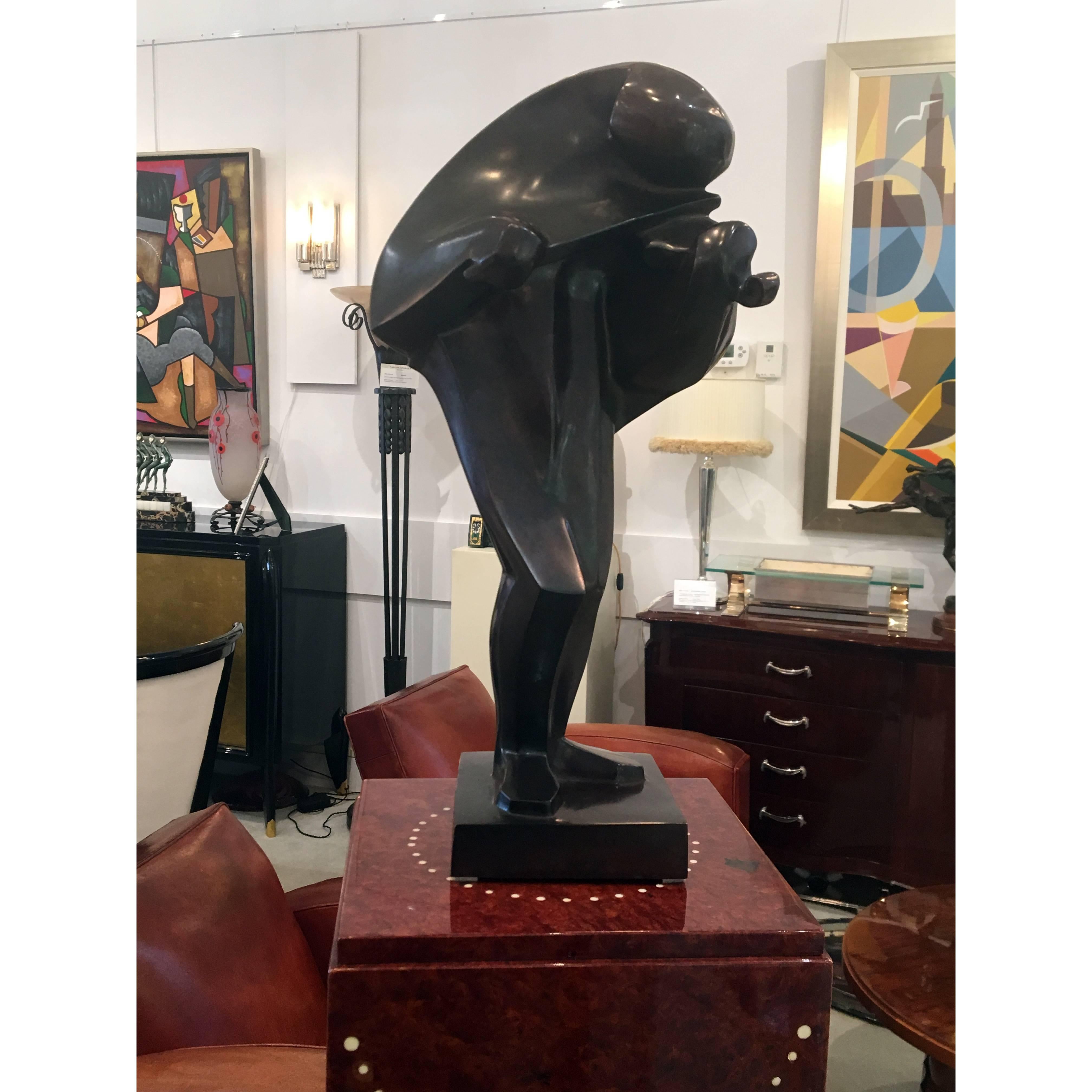 Art Deco Cubist cold patinated bronze sculpture by F. Parpan depicting a Violinist, Designed circa 1938. Re-edited in 2009 numbered #2 edition of 8
Made in France 
Dated 2009
Signature: F.Parpan, numbered 2/8 with artist's cipher
Ref: Ferdinand