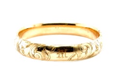 Art Deco Bangle Bracelet Engraved 14K Gold Shell Antique Original 1920's