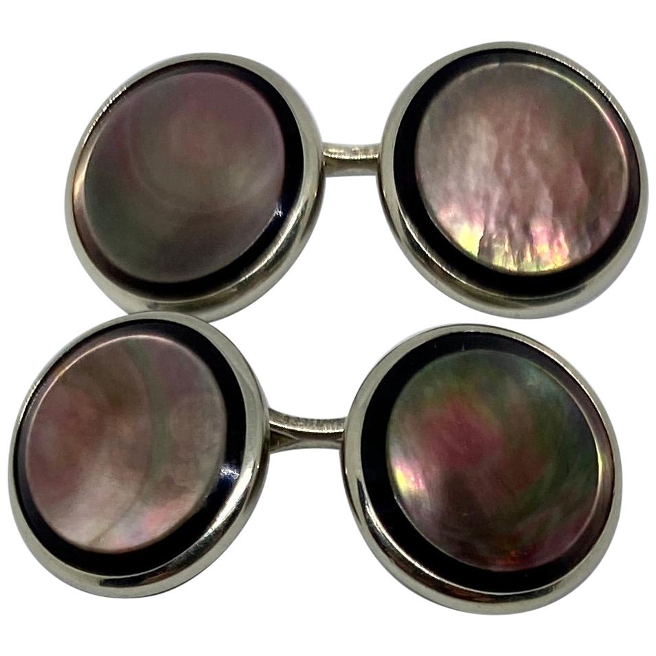 Art Deco Cufflinks in 14 Karat White Gold with Abalone by Larter & Sons