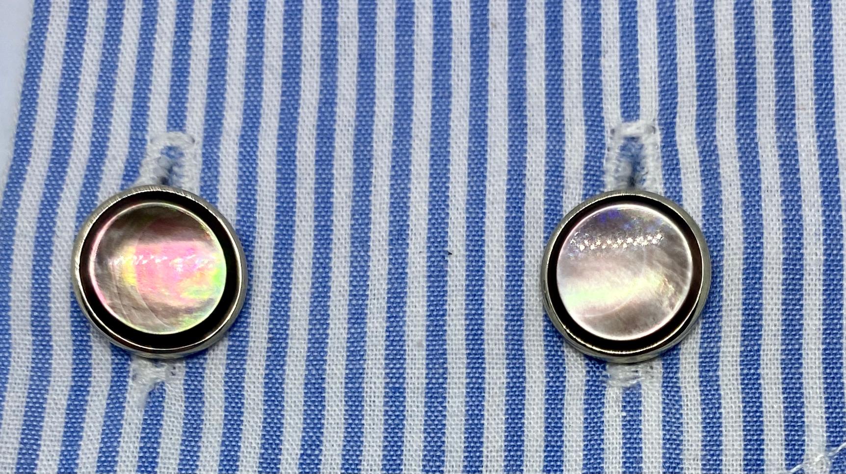 Art Deco Cufflinks in 14 Karat White Gold with Abalone by Larter & Sons In Good Condition In San Rafael, CA