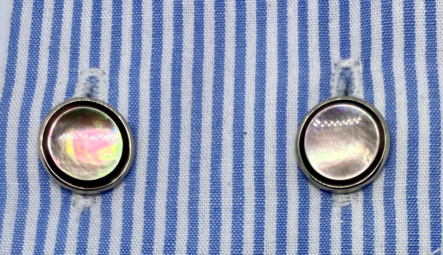 Art Deco Cufflinks in 14 Karat White Gold with Abalone by Larter & Sons 3