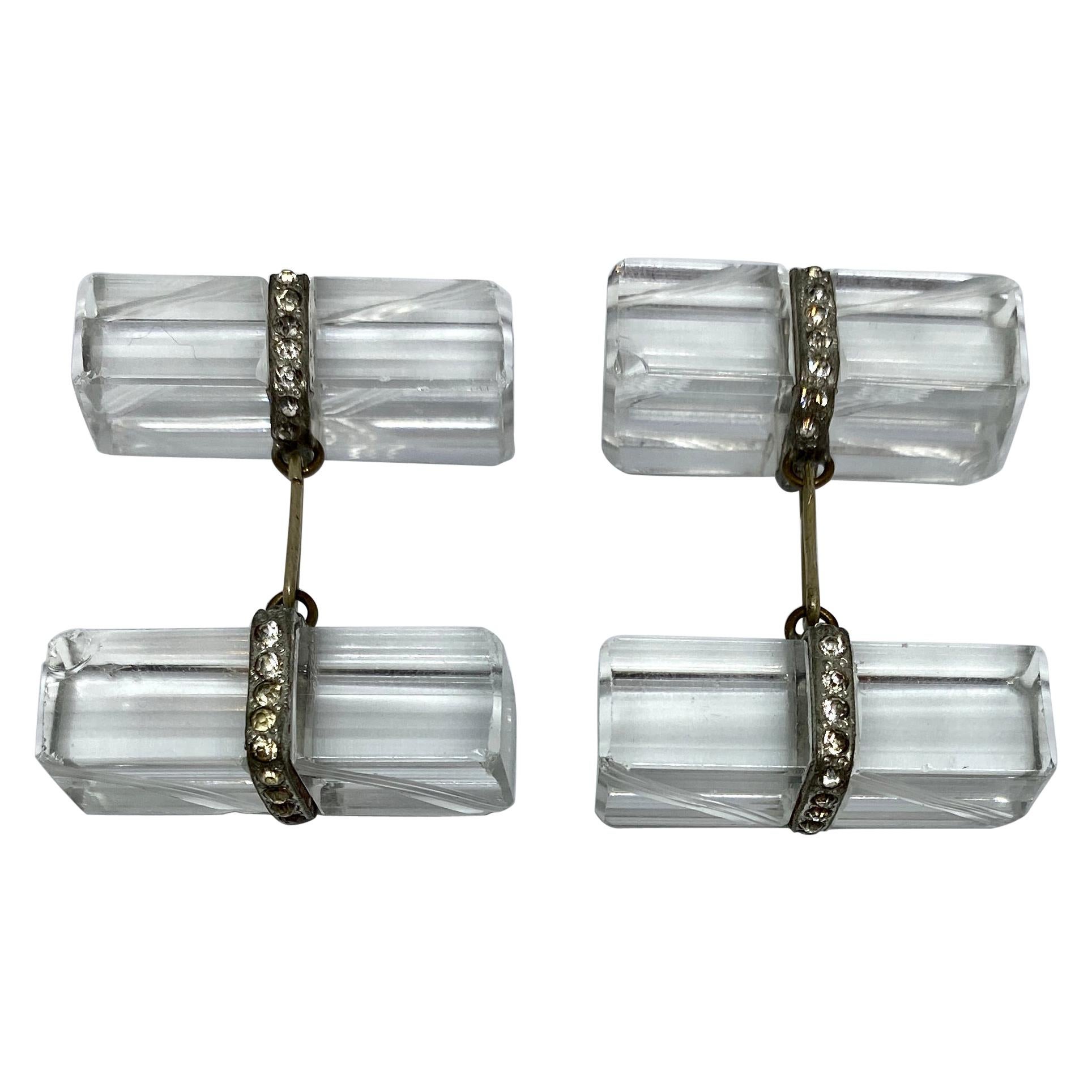 Art Deco Cufflinks in Platinum with Rock Crystal and Diamonds