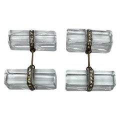 Antique Art Deco Cufflinks in Platinum with Rock Crystal and Diamonds