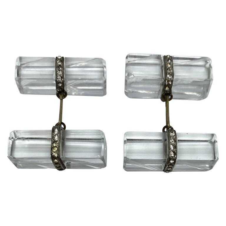 BOUTONS DE MANCHETTE ANCIENS ART DÉCO EN LAITON AVEC CRISTAL - THÈME ÉQUESTRE